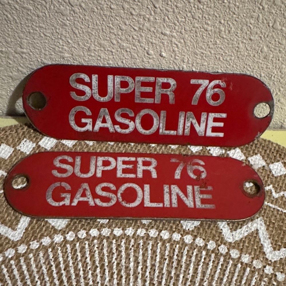 VTG Aluminum Super 76 Gasoline Red Pump Tags set of 2